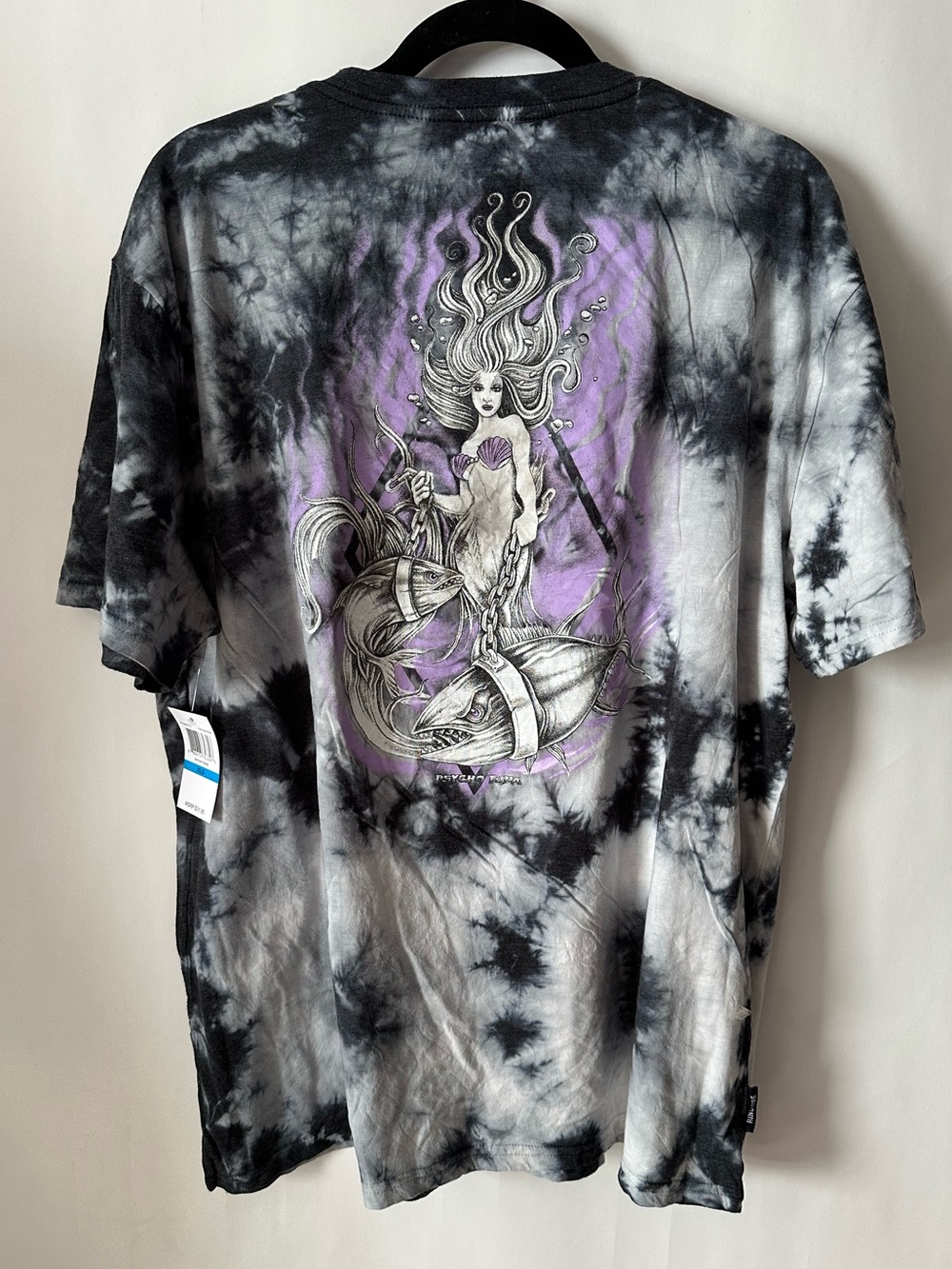 PSYCHO TUNA Mermaid Master Black /White Tie-Dye Graphic T-Shirt XL
